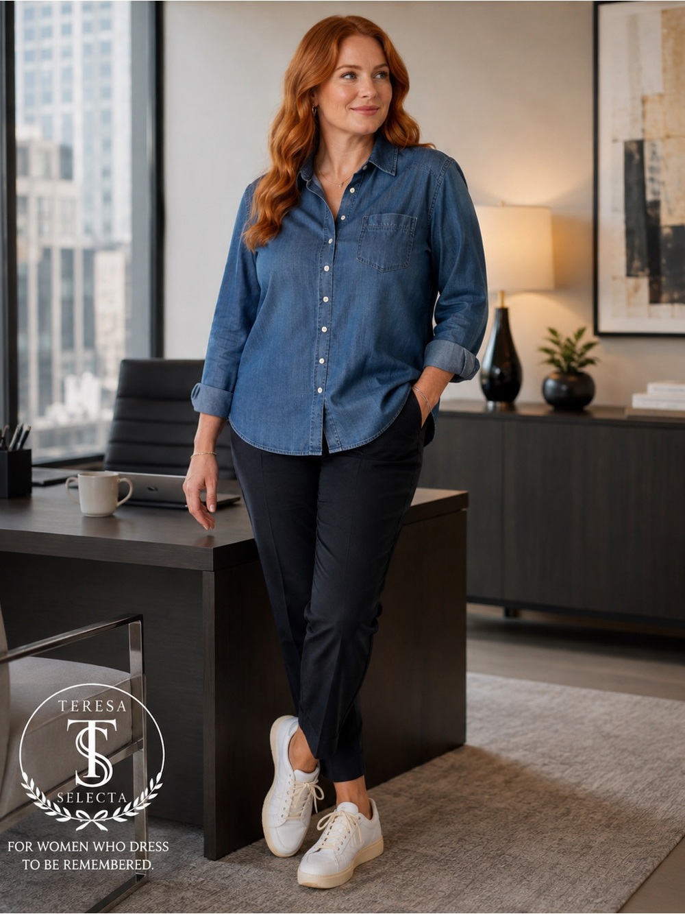 Foxcroft 22W 100% Tencel Lyocell Chambray Button Front Shirt Plus Size Blue